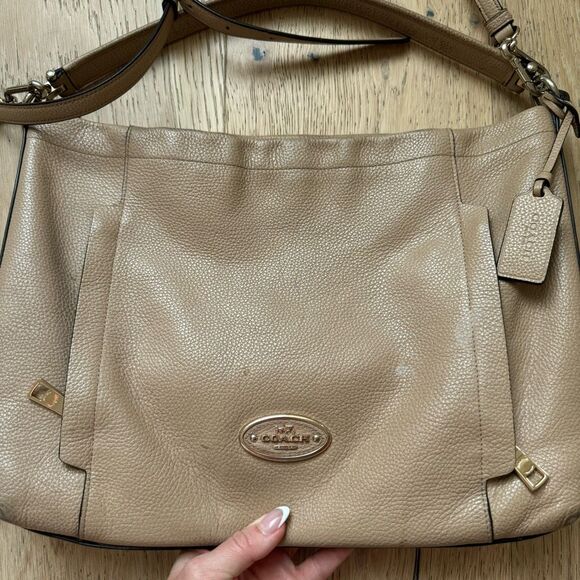 COACH 34312 Scout Hobo Tan Beige Pebbled Leather Shoulder Crossbody Bag - Picture 2 of 11